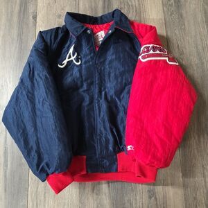 Vintage Starter Diamond Collection Atlanta Braves Jacket Snap Up Nylon Size M